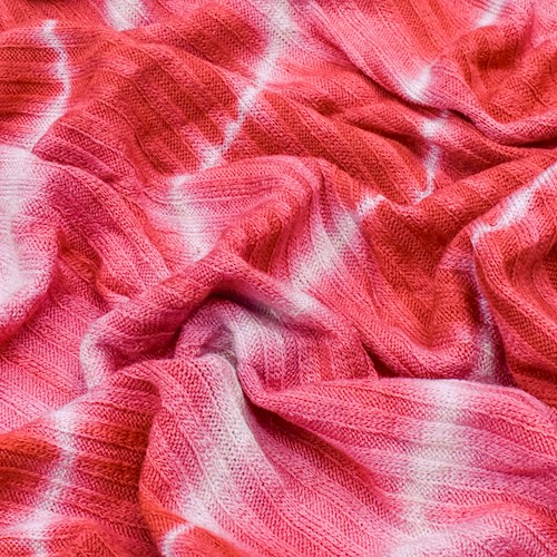 Fruit Punch Pink/White Tie Dye 3x3 Ribbed Knit Fabric APS00678
