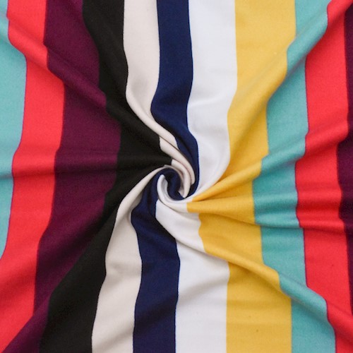 Red/Blue/Multi Stripe ITY Double Brushed Jersey Knit Fabric DFW12174