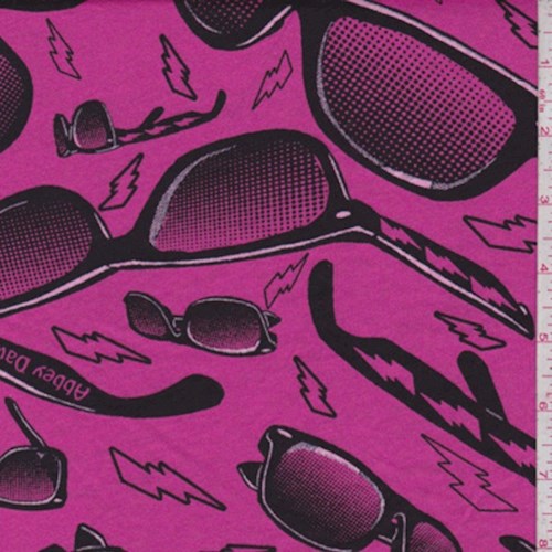 *3 YD PC-Hot Pink Sunglasses Print Cotton Jersey Knit