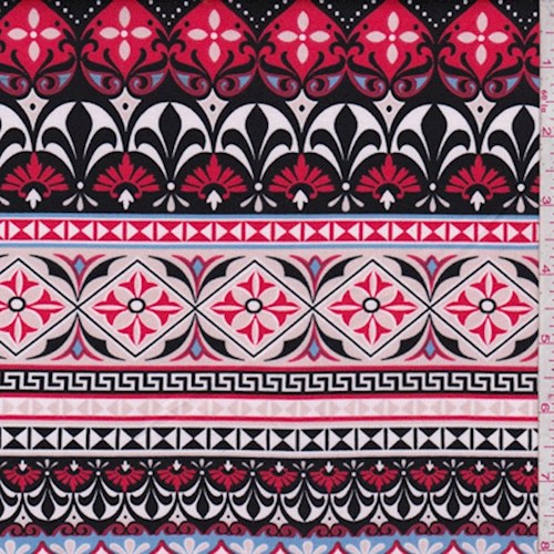 *1 1/2 YD PC-Sky/Pink/Black Deco Stripe Scuba Knit