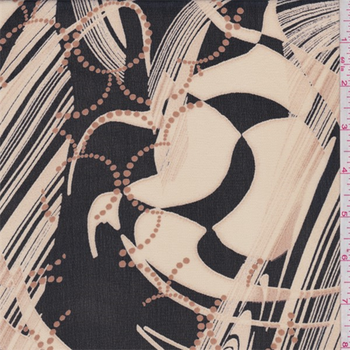 *1 1/8 YD PC-Black/Cream Beige Abstract Print Georgette