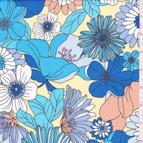 *5 YD PC-ITY Yellow/Blue Floral Garden Jersey Knit