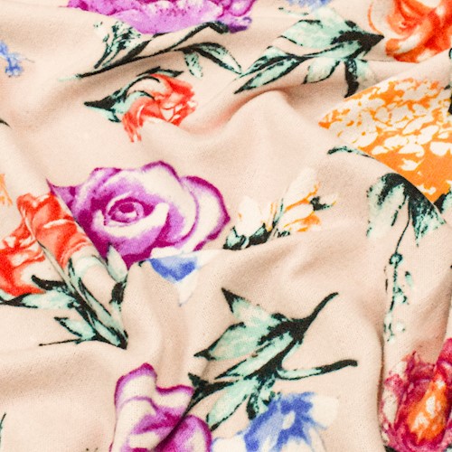 Peach/Multi Floral Printed Brushed Jersey Knit Fabric DFW12151
