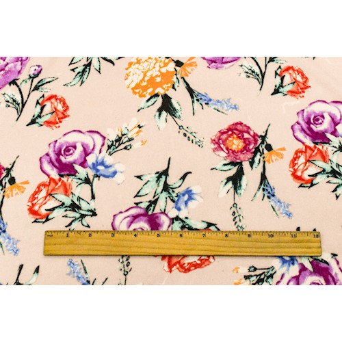 Peach/Multi Floral Printed Brushed Jersey Knit Fabric DFW12151 Fabric