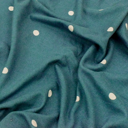 Teal Blue/Ivory Polka Dot Double Brushed ITY Knit Fabric DFW12153