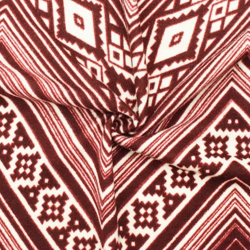 Maroon/Ivory Tribal Printed Brushed Jersey Knit Fabric DFW12154