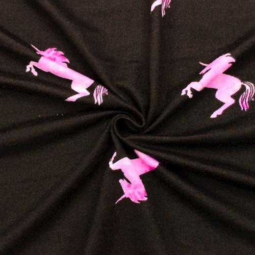 Pink/ Black Unicorn Printed Double Brushed Stretch ITY Knit Fabric DFW12164