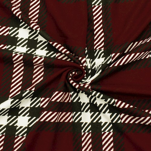 Maroon/Multi Plaid Printed Double Brushed ITY Knit Fabric DFW12162