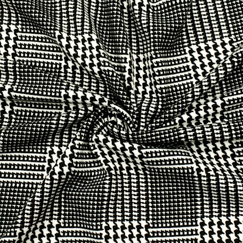 Black/White Glen Plaid Printed Double Brush Stretch ITY Knit Fabric DFW12160