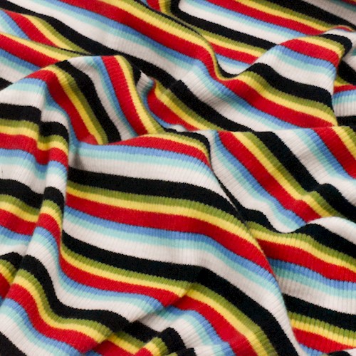 Yellow/Multi Stretch Stripe 2x2 Ribbed Knit Fabric DFW12265