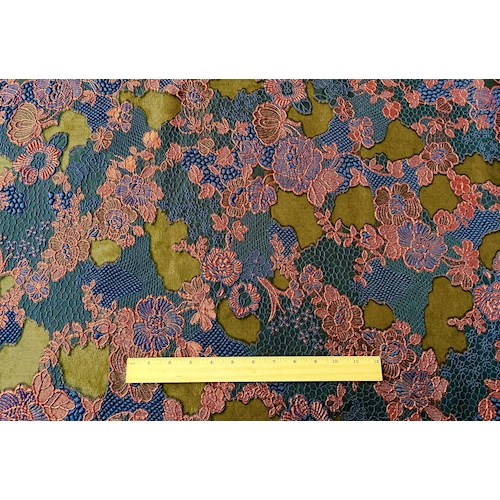 *2 YD PC-Navy/Black/Rust Famous Designer Floral Jacquard/Organza