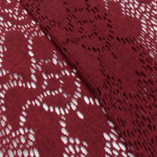 Berry Red Wool Blend Crochet Floral Sweater Knit Fabric APS001381