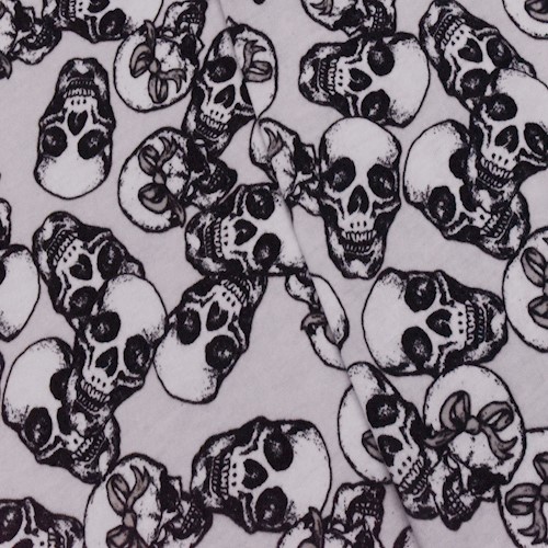 White/Multi Skull Bow Cotton Printed Jersey Knit Fabric APS001574