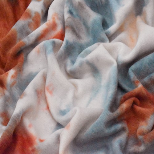 Orange/Teal/Multi Tie Dye Sweatshirt Fleece Fabric APS001561