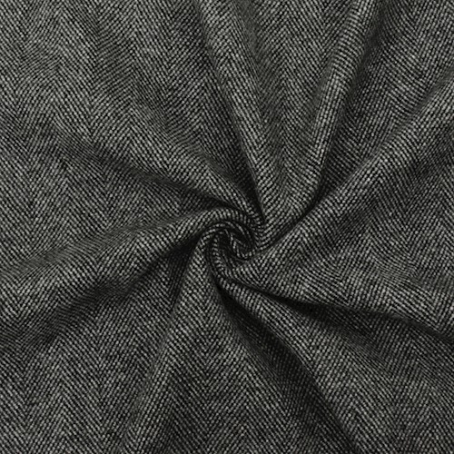 Black/Gray/White Wool Herringbone Jacketing Fabric APS001053