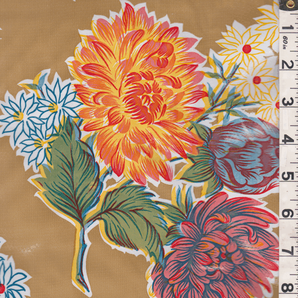 Tan Floral Oilcloth OC030