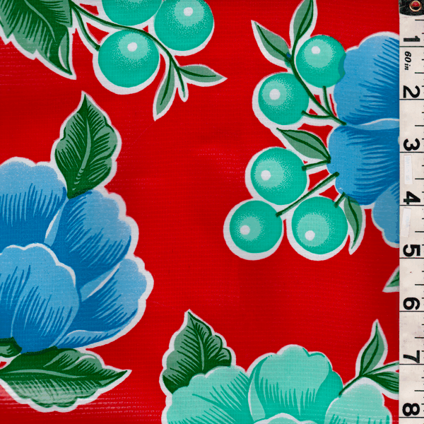 Red Floral Oilcloth Roll OC048R