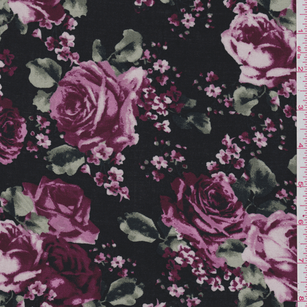 Black/Magenta Floral Challis - 23152 Discount Fabrics