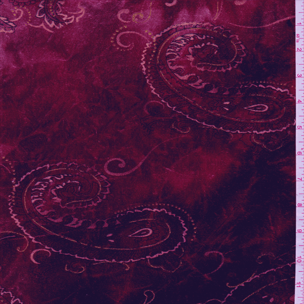 Berry Red Paisley Stretch Velvet