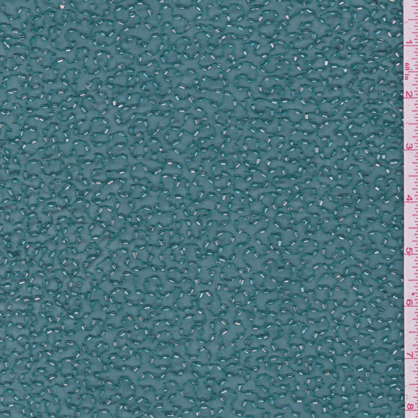 *2 YD PC--Teal Blue Beaded Silk Chiffon