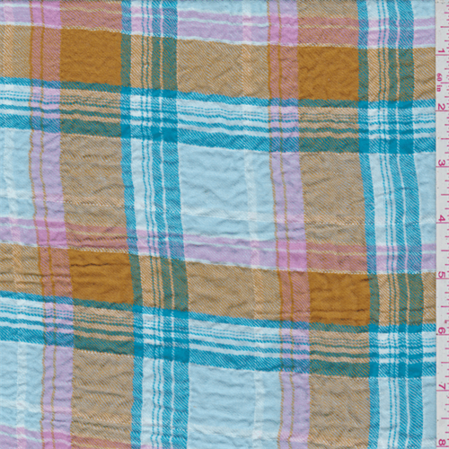Aqua Blue Plaid Seersucker