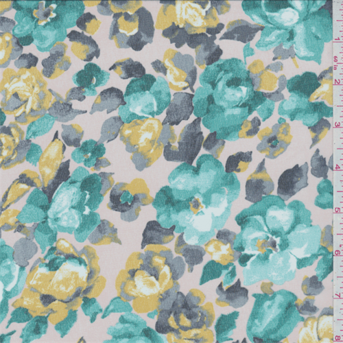*3 3/4 YD PC--Beige Floral Crepe de Chine