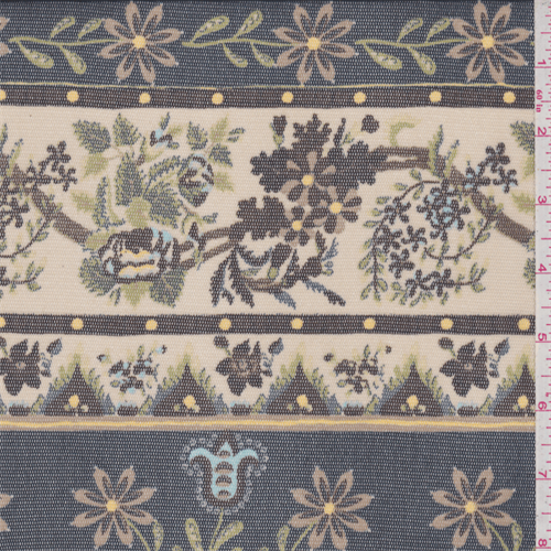 Navy Floral Stripe Stretch Mesh