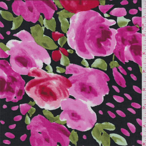 Black/Pink Floral Challis
