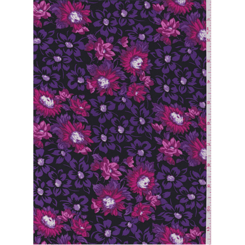 *3 1/4 YD PC--Purple/Black Floral Challis