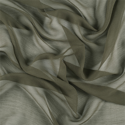 Olive Green Crinkled Silk Chiffon