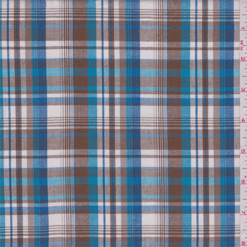 Turquoise Blue/Brown Plaid Shirting 31990 Fashion Fabrics