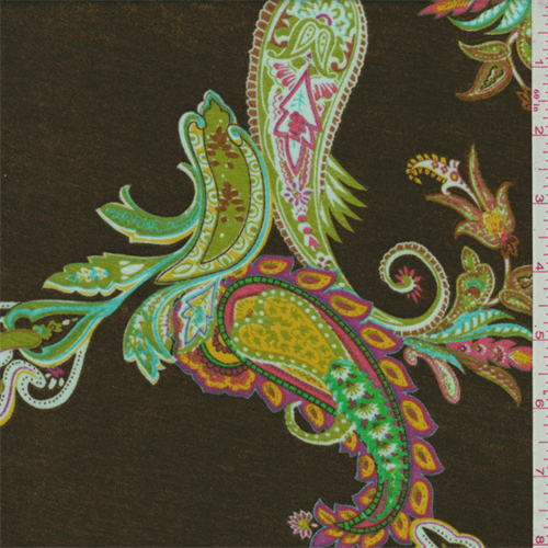 Olive Brown Paisley Jersey Knit