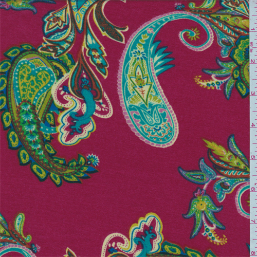 Raspberry Red Paisley Jersey Knit